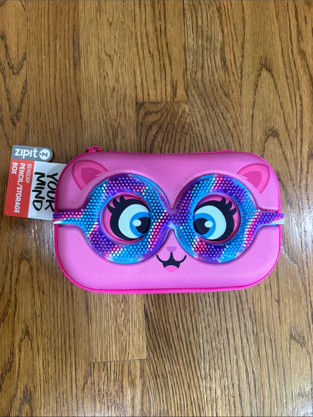 Zipit Pink Kitty Pencil Case with Colorful Glasses Design